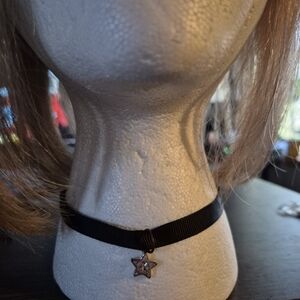 Black Ribbon Choker Necklace with Star Pendant